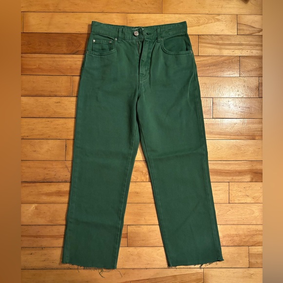 stradivarius Denim - Stradivarius denim high rise cropped jeans. Jade green.